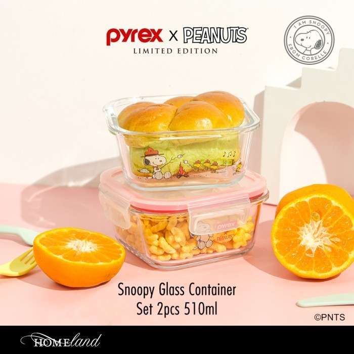 MZM PYREX Snoopy Food Container / Kotak Makan Kaca - Set 2pcs