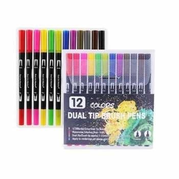 

Spidol Double Head Drawing Pen Fine Art Watercolor Set 12 Color | Stok Terbatas