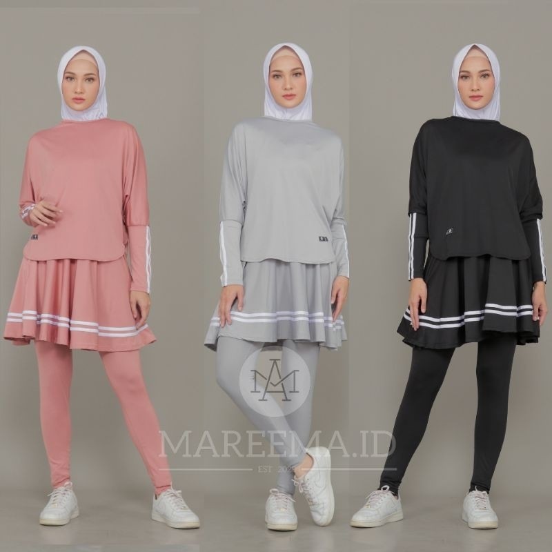 Setelan Olahraga Perempuan Muslim Terbaru Leging Rok Skirt Sport Badminton Senam Lari Renang Bersepe