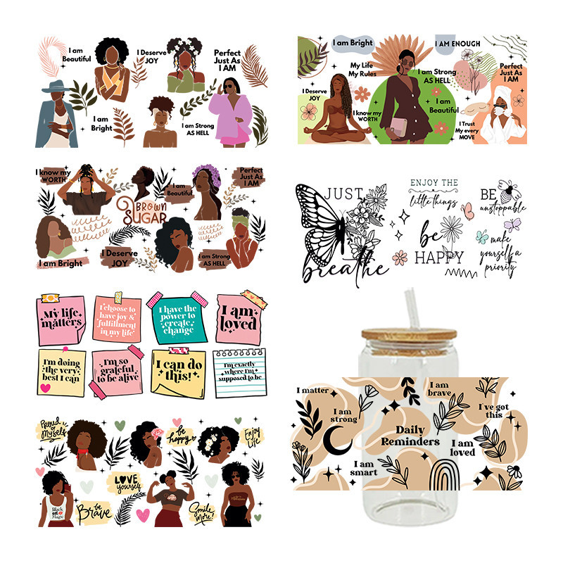 

UV DTF Transfer Sticker Black Girl For The 16oz Libbey Glasses Wraps Bottles Cup Can DIY Waterproof Custom Decals D12201