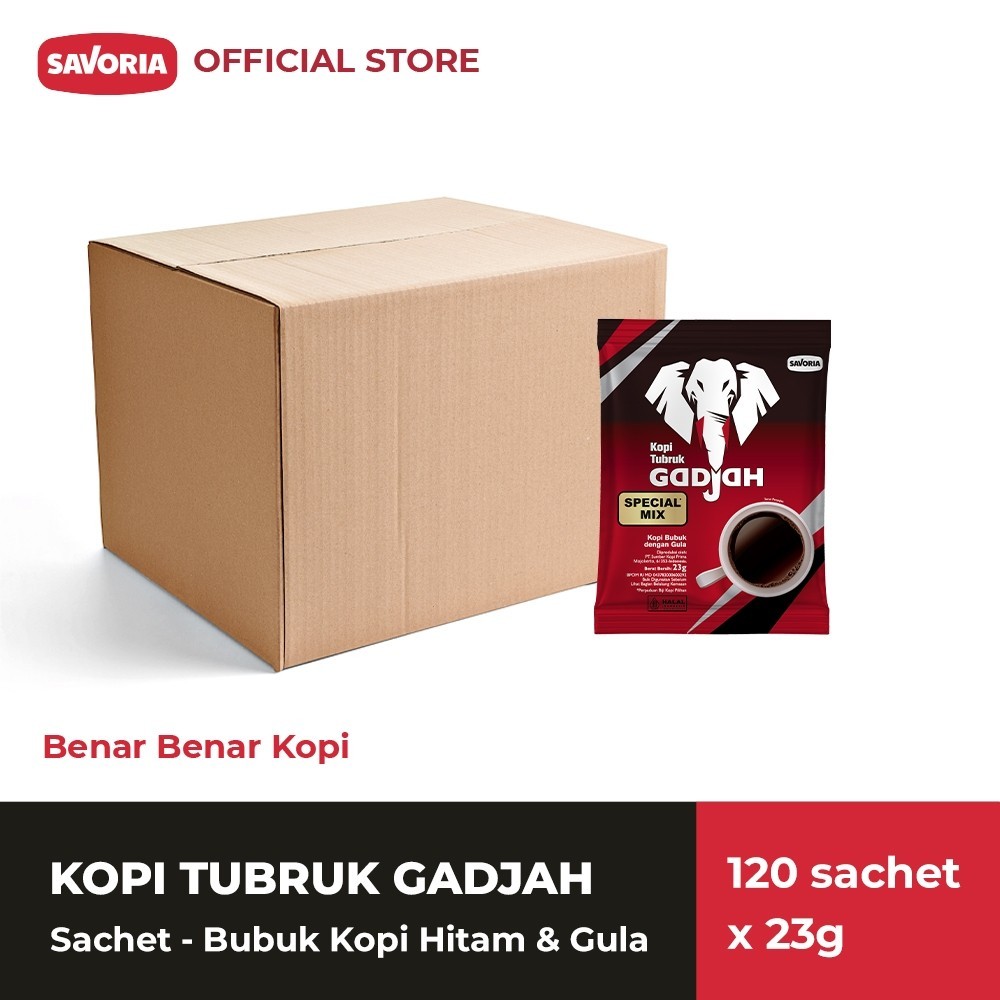 

Kopi Tubruk Gadjah Special Mix Renteng 1 Karton - Kopi dan Gula 120 Sachet x 23g