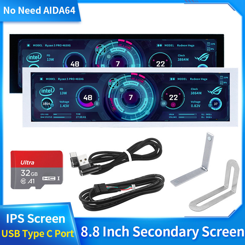 8.8 Inch IPS Type C Secondary Screen USB-C Interface Computer Monitoring CPU GPU RAM Dislpay Smart S