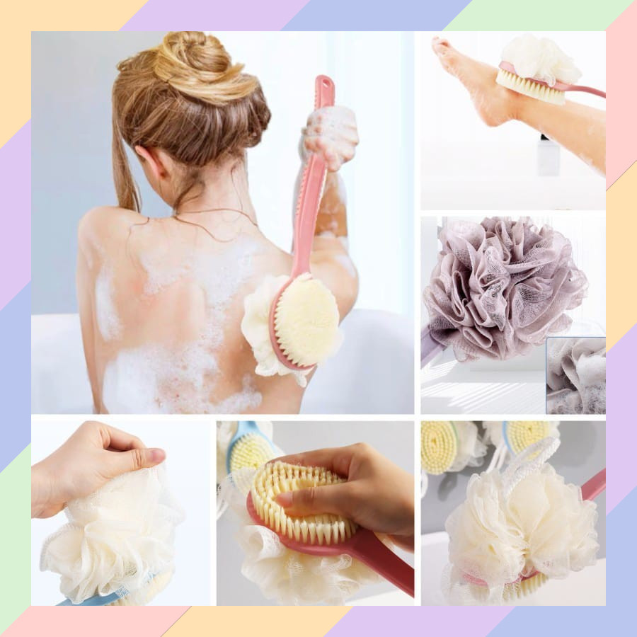 SK15 Sikat Punggung GAGANG Sponge Mandi 2 Sisi Spons Busa Sabun Mandi Puff 07A1