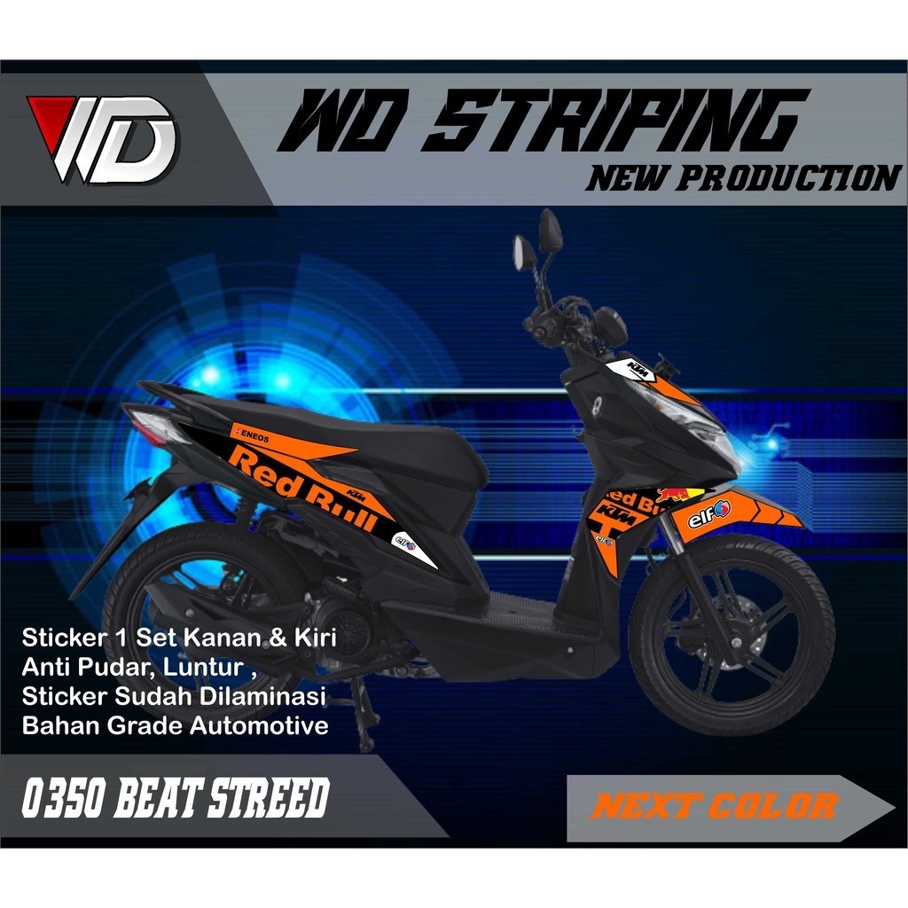 ND STICKER 0350 Stiker Striping Honda Beat Streed Variasi Red Bull Keren