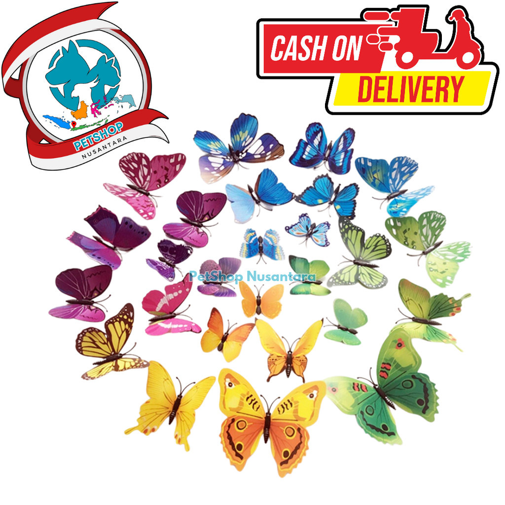 PetShop Nusantara Stiker Dinding Kupu-kupu Isi 12 Pcs / Wall Sticker Butterfly / Hiasan Dinding 3D K