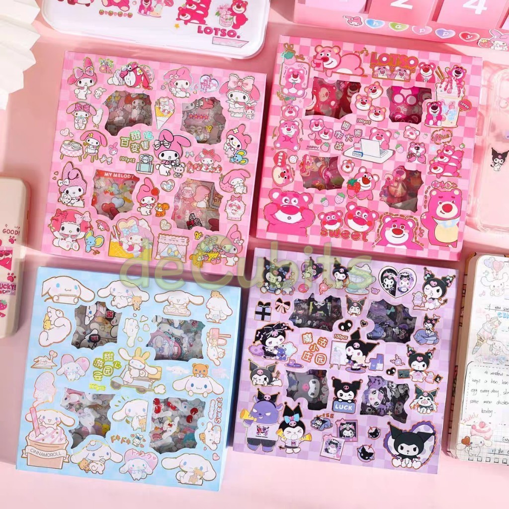 

DC Set sticker box isi 100 pc Kuromi My Melody Cinamoroll Lotso