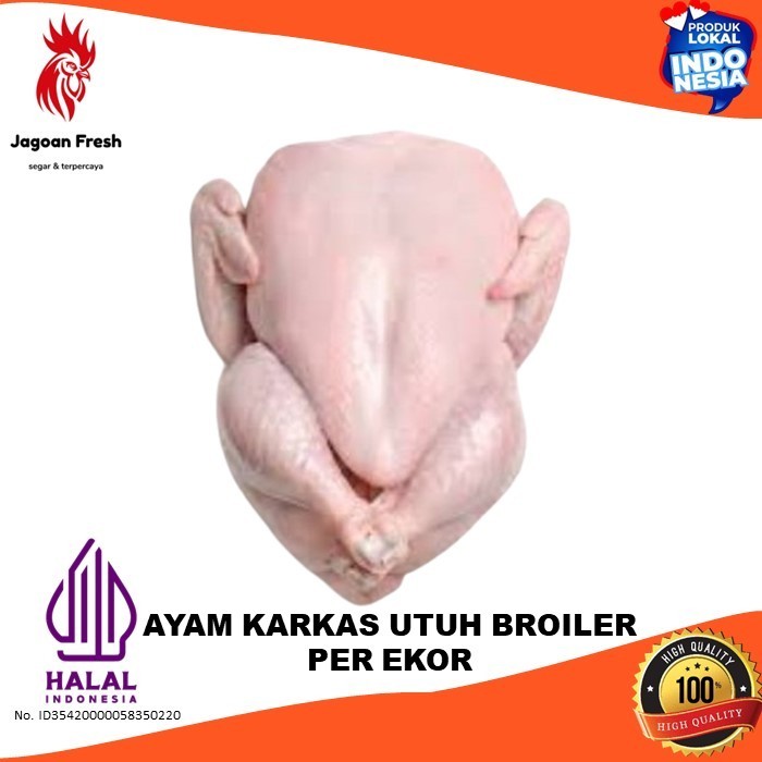 

Ayam Karkas Utuh Broiler 1100-1200gr per ekor Frozen