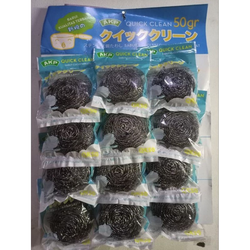 12 Pcs / 1 Papan Spon Cuci Piring Kawat Stainless 50 Gram ( Lusin )