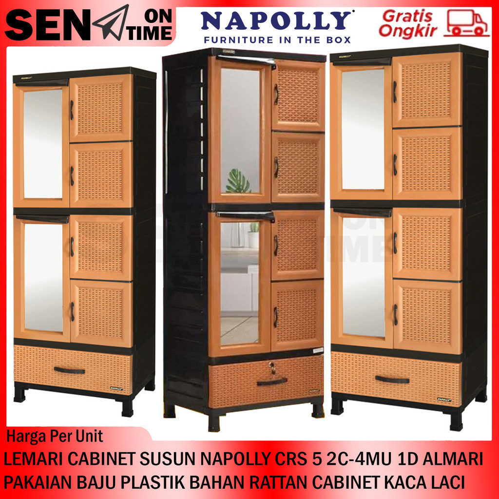 [Kargo] Lemari Baju Napolly Susun 4 Tingkat CRS 5 2C-4MU 1D Almari Pakaian Rak Plastik Pelastik Gant