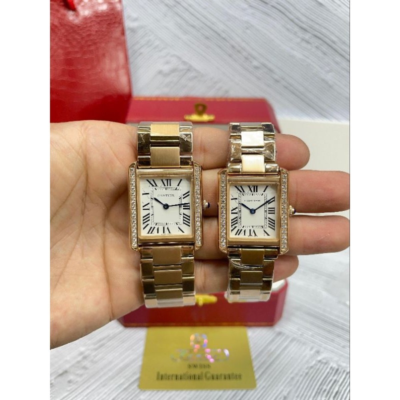 ANITA JAM TANGAN CARTIER TANK MUST DIAMOND ROSE CHAIN DIAMETER 25&27mm JAPAN QUARTZ/BATRE