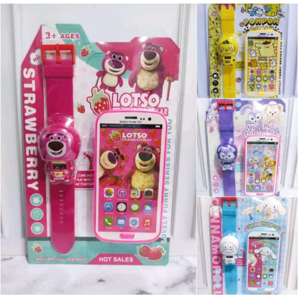 GBM Jam Tangan Anak Pencet Karakter Sanrio + Mainan Hp LED Musik