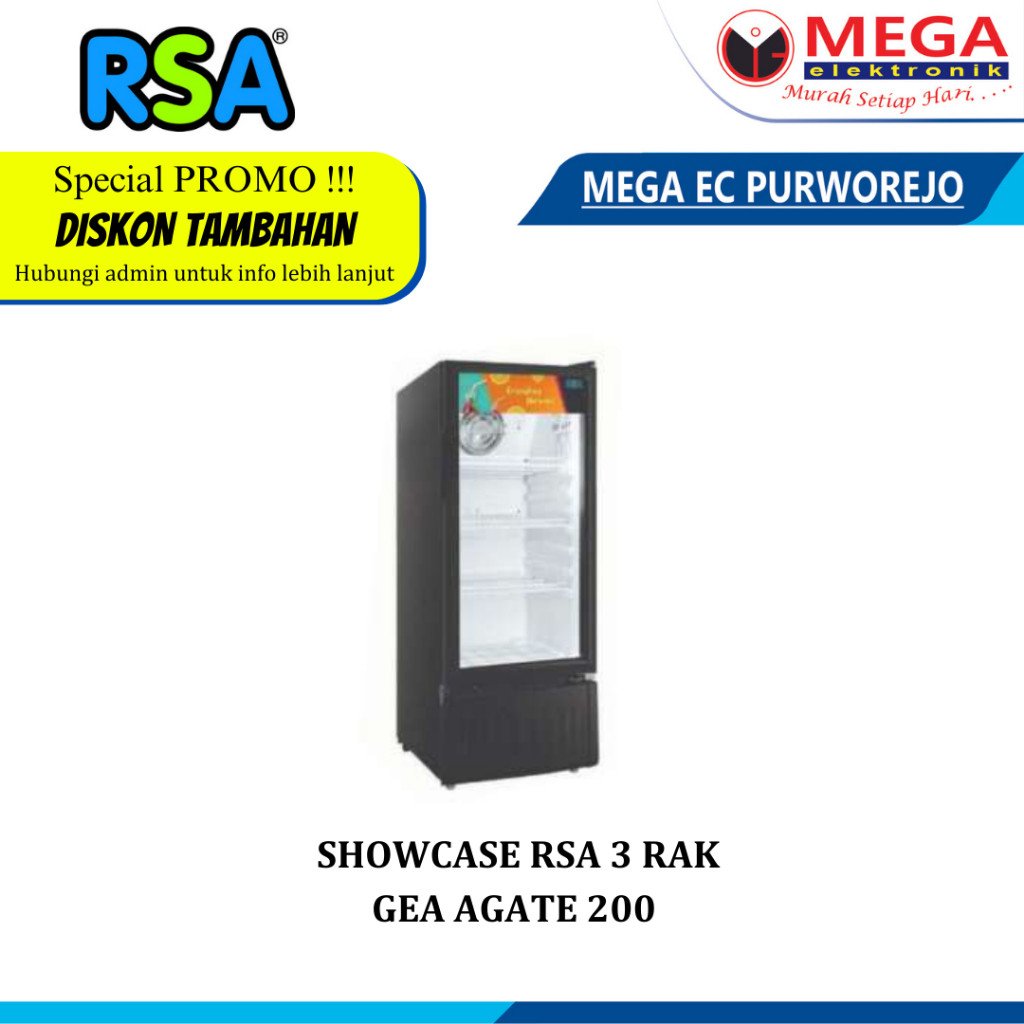 SHOWCASE RSA GEA AGATE 200 SHOWCASE 192 LITER 3 RAK  PENDINGIN MINUMAN KULKAS