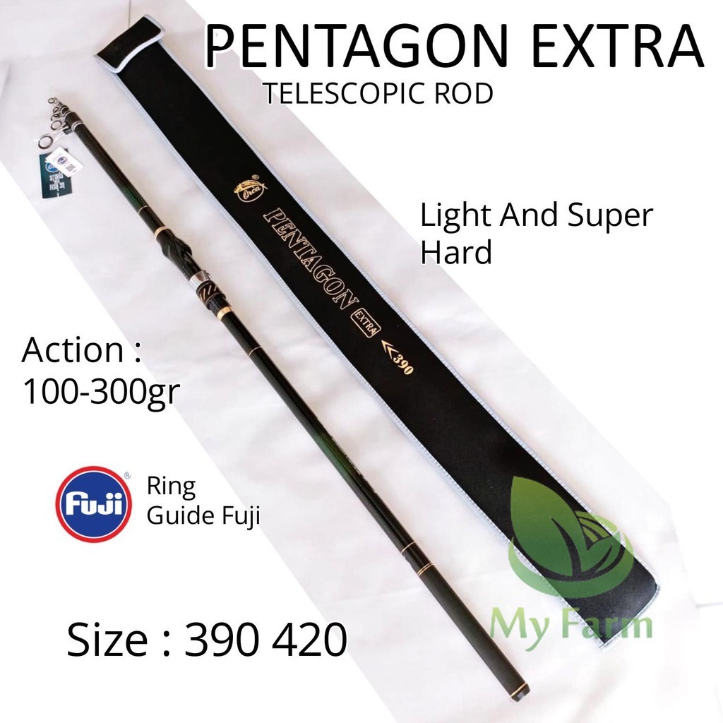 Orca Pentagon Extra 390 420 CW 100-300gr  Ring Guide Fuji Joran Pancing Surf Pasiran Bahan Carbon Mo