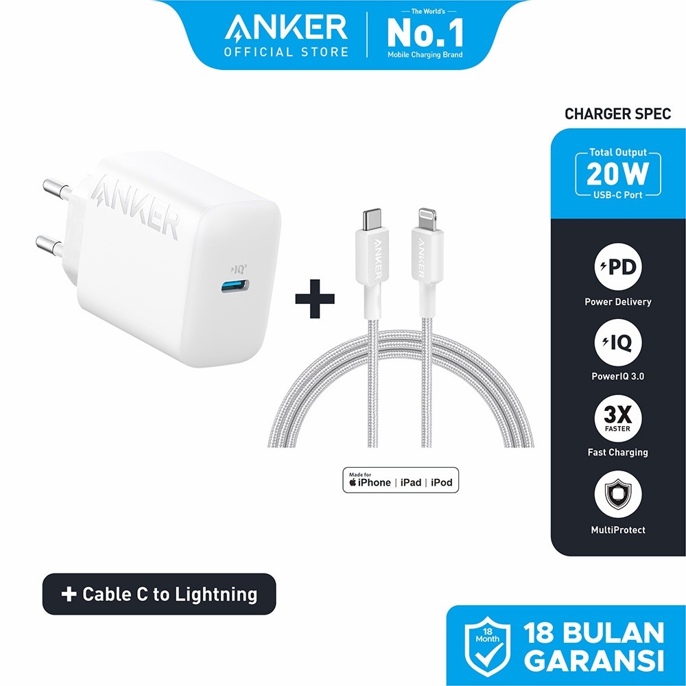 ANKER Charger for iPhone and Android Type C to Type C and To Lightning Fast Charging 20W and 25W