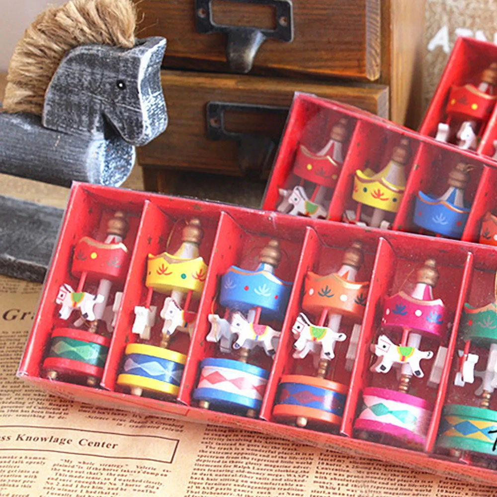 

Miniature Christmas Wooden Carousel Horse Ornaments Christmas Tree Hanging Pendants New Year Gift Toy For Kid Home Party Decor
