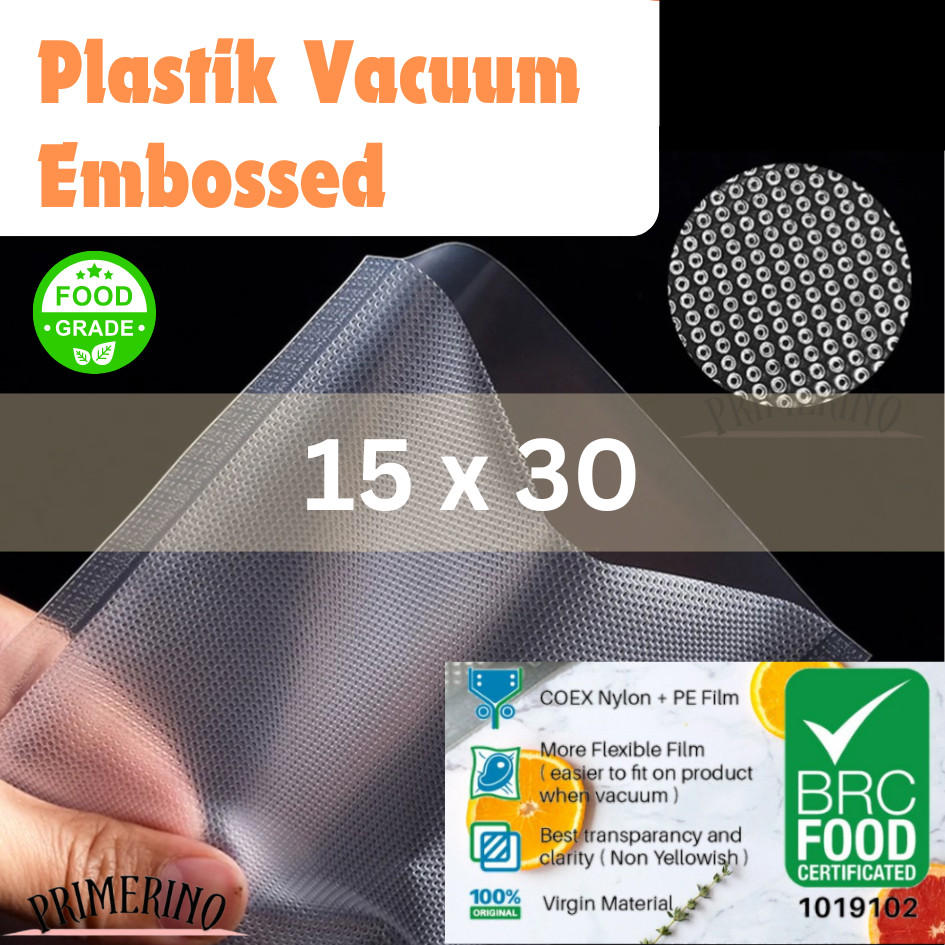 100 LEMBAR Plastik Vacum Emboss 15cm x 30cm / Vacuum Bag Makanan Embossed Food Grade / Vacum Bag Pla