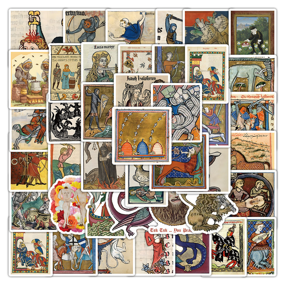 

10/53Pcs Vintage Medieval Painting Stickers Poster Literature Art Stickers Laptop Bike Luggage Notebook Handbook Sticker Decal