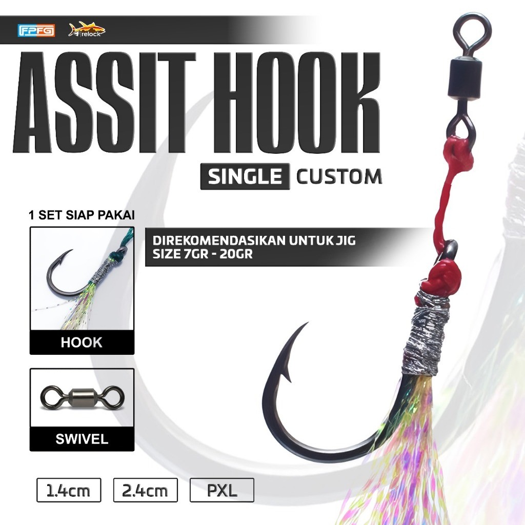 Firelock Assist Single Double Hook Size 7 Untuk Micro Jig 10 gr 15 gr 20 gr Jigging Castjig