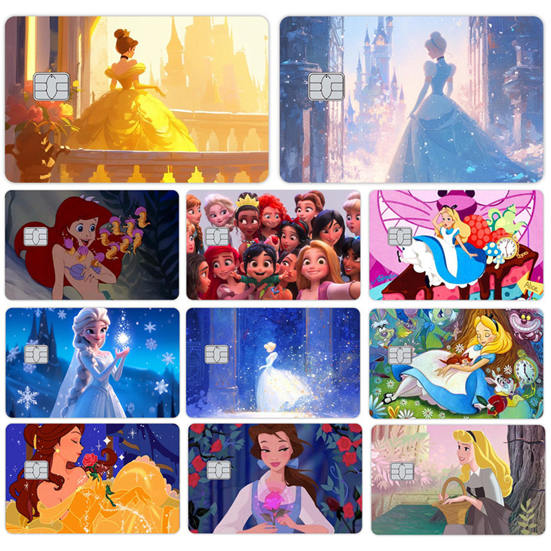 

Cartoon Alice Elsa Cinderella Princess Credit Card Skin Stickers for VISA Bank Card Waterproof Protective Sticker Front Side