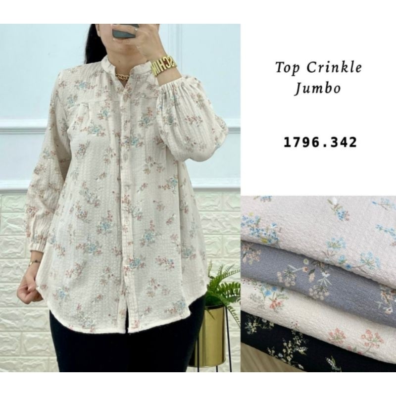 Blouse Wanita Kemeja Wanita Top Crinkle All Size Warna Random Bunga Full Kerut