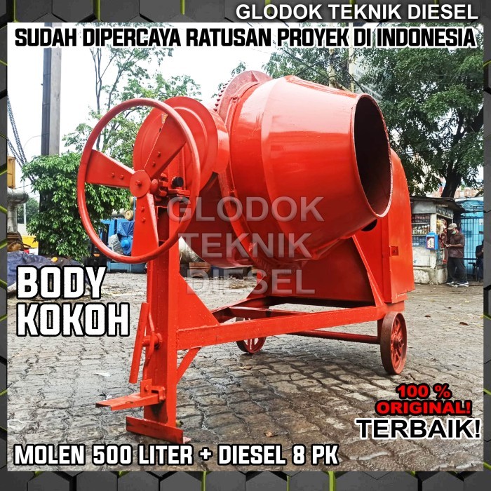 MESIN MOLEN 500 LITER + DIESEL 8 PK MOLEN SEMEN BETON TERBAIK - +Diesel 7 PK