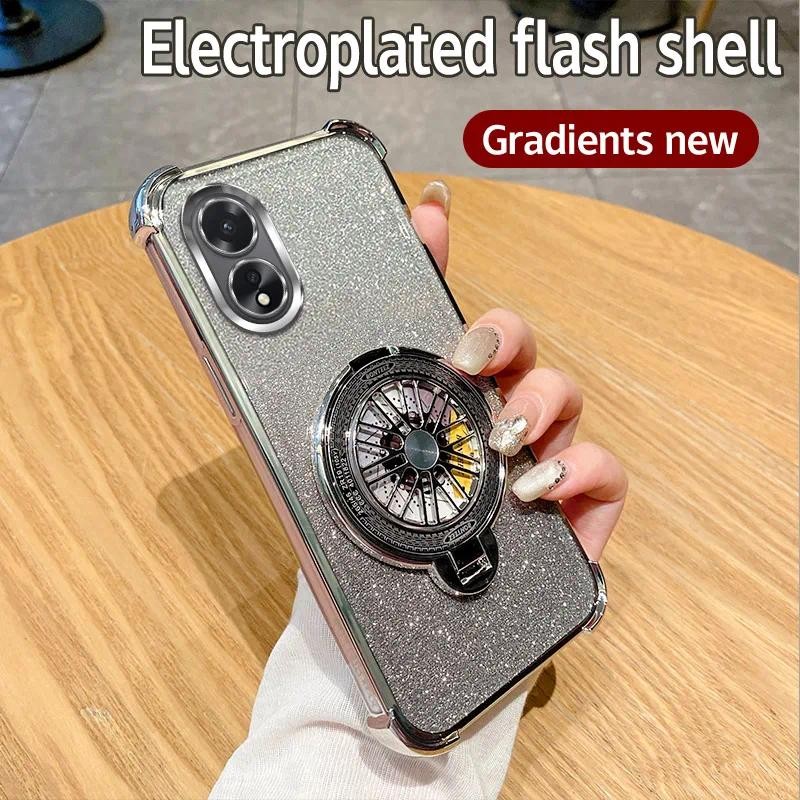For OPPO A38 4G Case Shockproof Electroplated TPU Rotating Gyro Stand Cover Phone Casing For OPPOA38