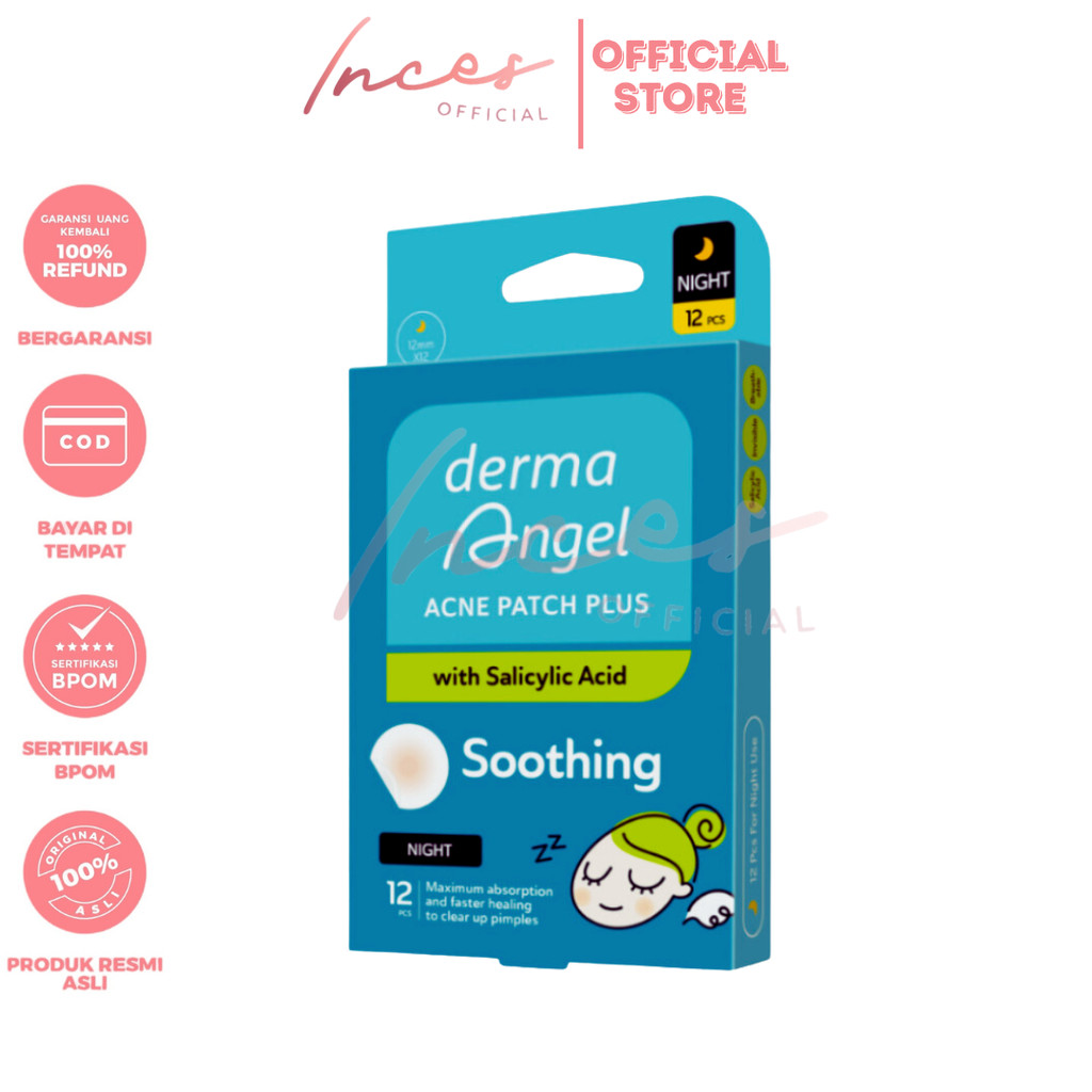INCES - Derma Angel Acne Patch Plus with Salicylic Acid Night: Isi 12 Patch | Plester Jerawat Batu |