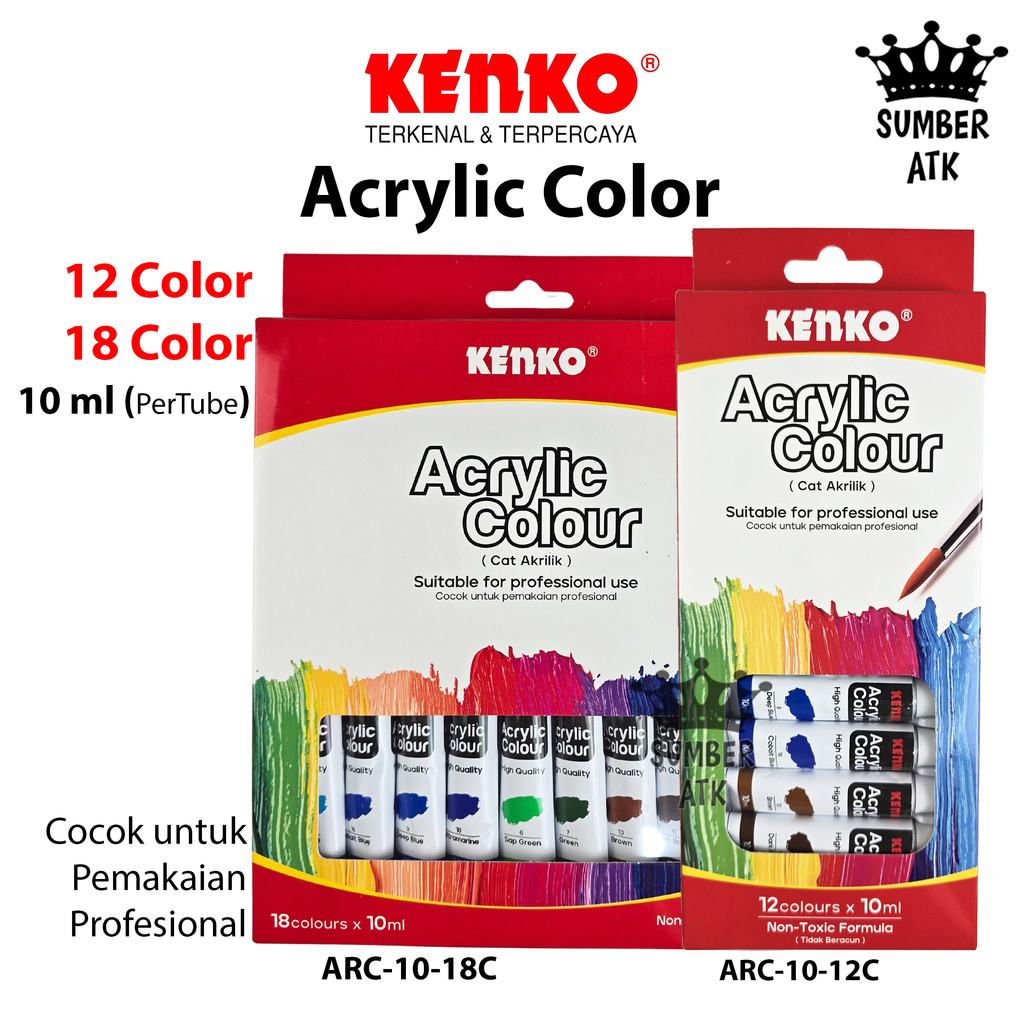 

Cat Akrilik Acrylic Color KENKO ARC-10-12 12 Warna dan ARC-10-18 18 WARNA 10 ML JunDW