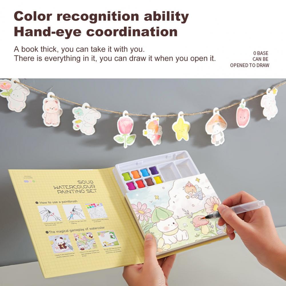 

Extra-thick Paper Coloring Book Educational Watercolor Painting Kit for Toddlers with Pigment Paintbrush Coloring Book for Boys