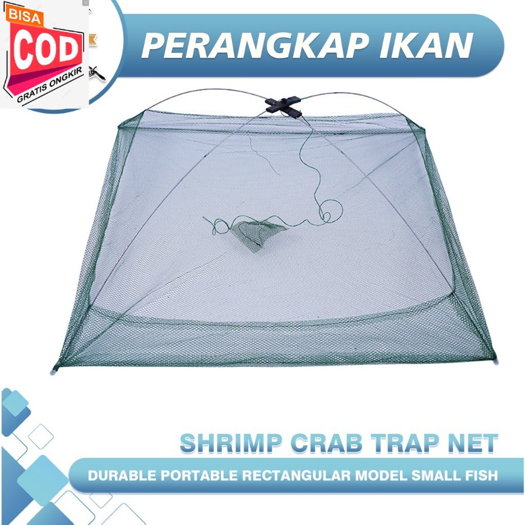 WISIN Jaring Perangkap Udang Kepiting Ikan Kecil Model Segiempat Tahan Lama Portable Perangkap Kepit