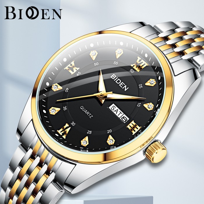 BIDEN Jam Tangan Pria Anti Air Original Kalender Bisnis Anti Air - goldblack