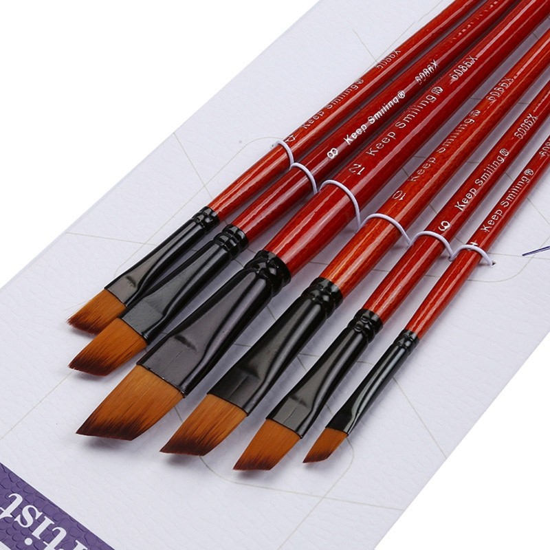 

6 pc Angled Flat Tipped Art Paintbrush Set for Acrylic Oil Watercolor Flexible for Kid Beginner Student Amateurs Painter