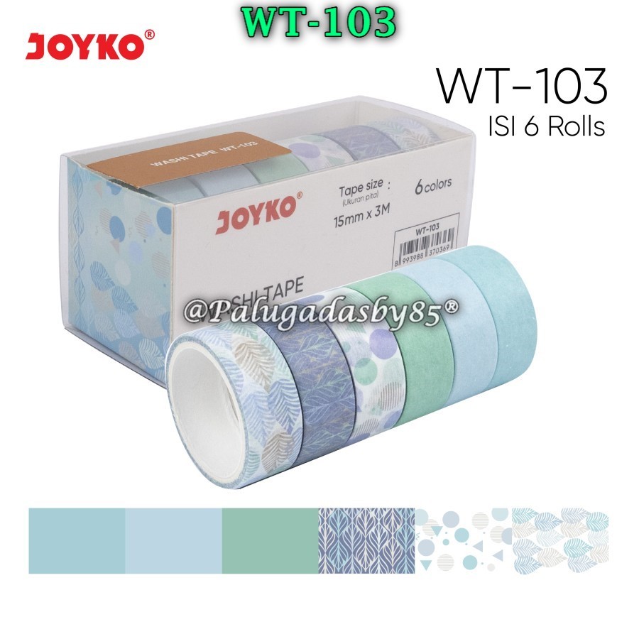 

(1 Set Isi 6 Pcs) GROSIR Washi Tape JOYKO WT-103 / Pita Perekat Selotip Kertas Warna Joyko WT-103