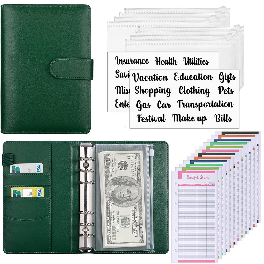 

A6 budget binder with binder pocket, budget table and labels for budget organization, cash envelope system to save money