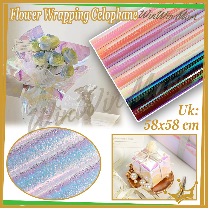 

[20 LEMBAR] Hologram Flower Wrapping Paper Waterproof/Holographic Flower Wrapping Paper Celophane/58X58CM Cellophane Hologram