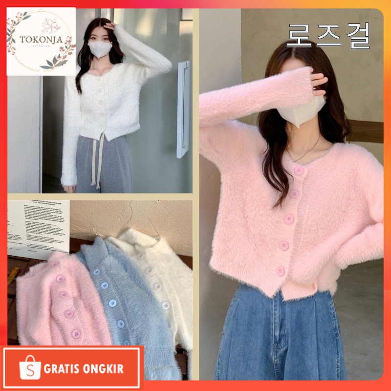 Cardigan Korea / Cardigan Korea Wanita Bulu Lengan Panjang Crop Casual Baju Outer Wanita