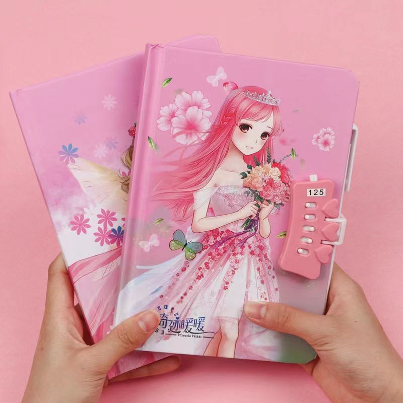 

Cartoon Girl's Notebook Password Lock Coloring Page Notebook Diary Children Primary School Students Notepad Back to School Gifts