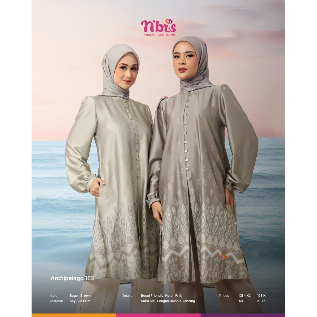 ARCHIPELAGO LIB By Nibras | Atasan Wanita Bahan Silk |Tunik Premium | Tunik Motif