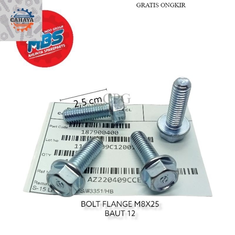 BAUT FLANGE ORIGINAL M8×25 KUNCI 12 BAJA KARBON new