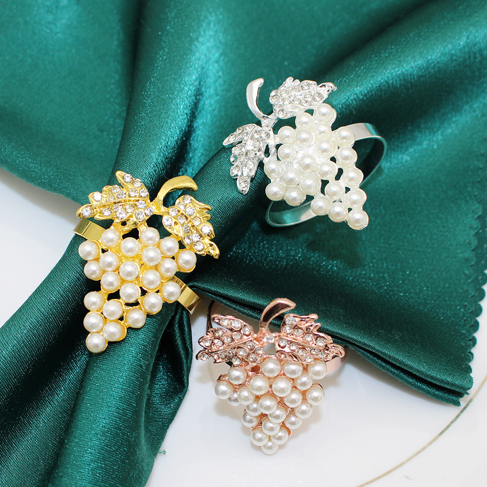 6Pcs Gold Napkin Rings Pearl Grape Shape Napkin Buckle Dinning Table Napkin Holder for Birthday Baby