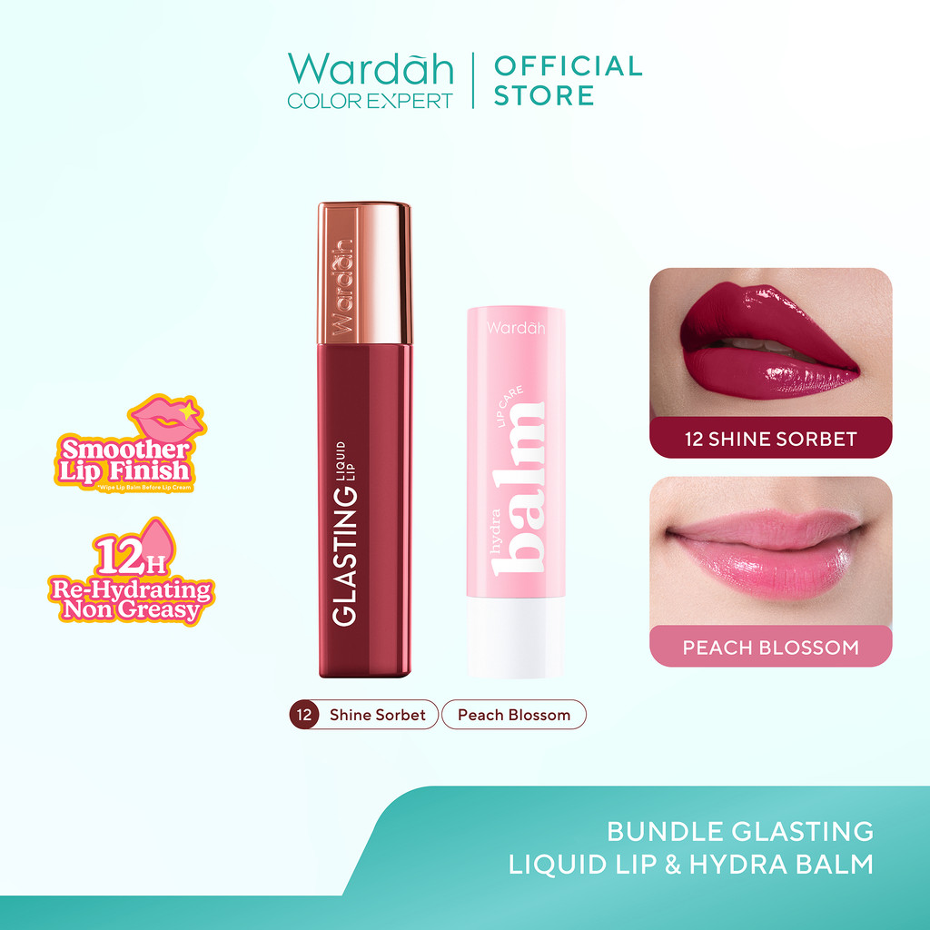 [BUNDLE] WARDAH Paket Hydrabalm Lip Care Peach Blossom 4 g + Glasting Liquid Lip / Matte Lip Cream -