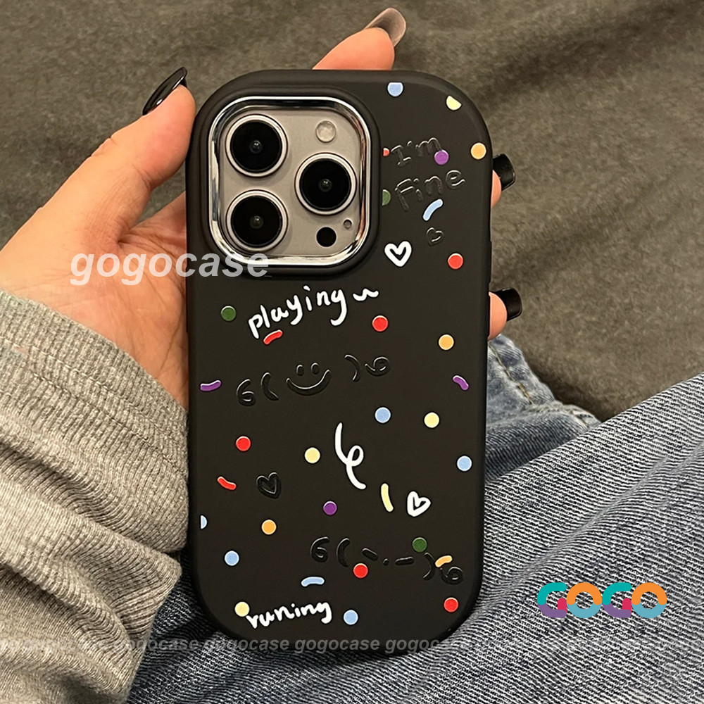 Casing Cangkang lunak silikon hitam smiley polkadot warna-warni sederhana premium case untuk INFINIX
