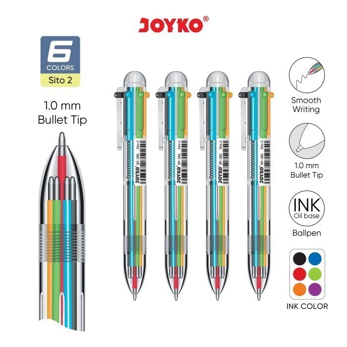 

Ball Pen BP-385 Sito Pulpen Pena Joyko 2 1.0 mm 6 Warna Colors