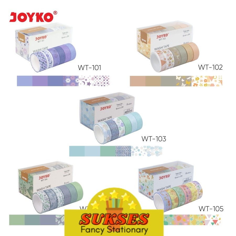 

Washi Tape Pita Perekat Selotip Kertas Warna Joyko WT-101~105