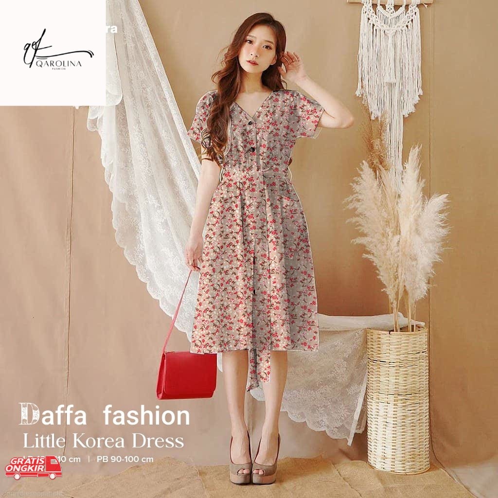 Dress Korea / Dress V-Neck Midi Korea Model Sabrina | Dress A Line Print Daisy | dress korean style 