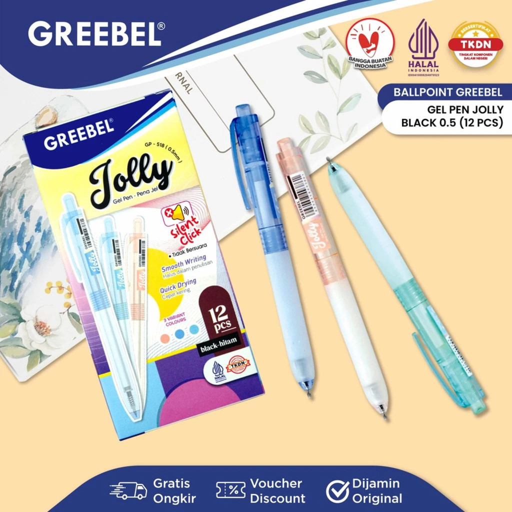 

GREEBEL Pulpen Pencet Tinta Hitam / Pulpen Gel GP 518