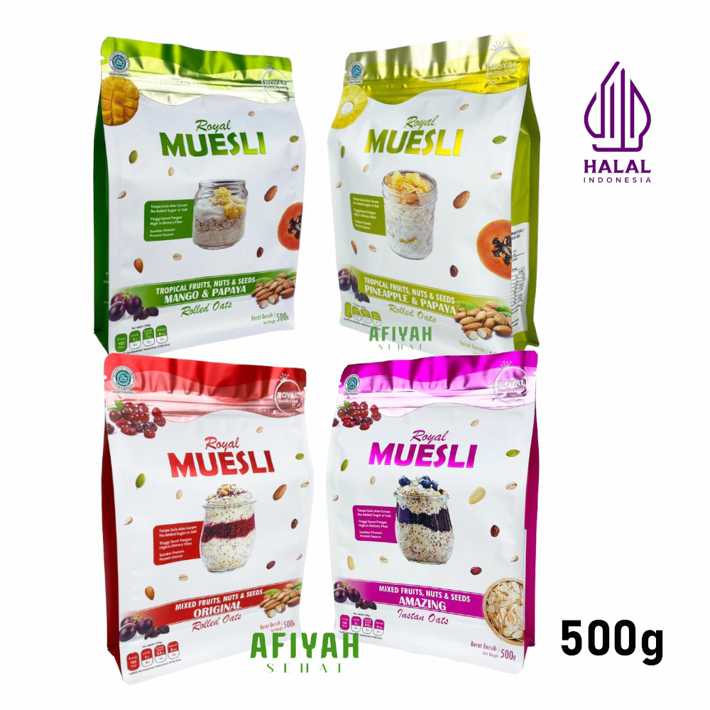 

ROYAL Muesli 4 Varian Makanan Tinggi Serat & Rendah Kalori Rolled/Instan Oat Diet Sehat 500gr