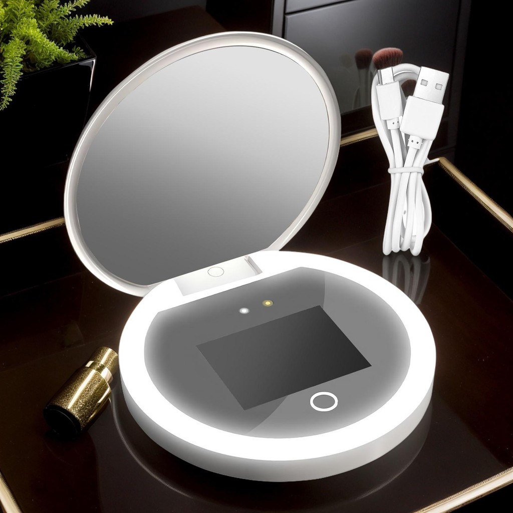 UV Mirror Sunscreen Testing Camera With Light 2X Magnification Travel Makeup Pocket Size UV Smart Su