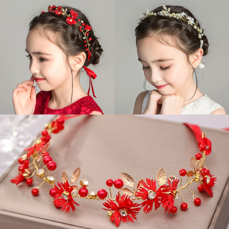 [Pengiriman 24 Jam] Aksesoris Gaun Anak Korea Sederhana Headband Mahkota Bunga Emas untuk Flower Gir