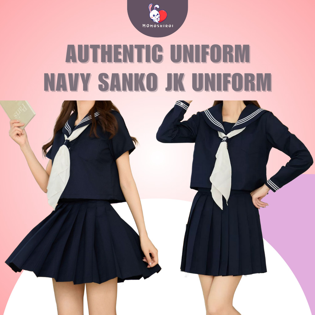 (MGL) - 10-A - setelan Biru Navy Dasi Putih rok pendek seragam JK bordir rok lipit lengan panjang , 